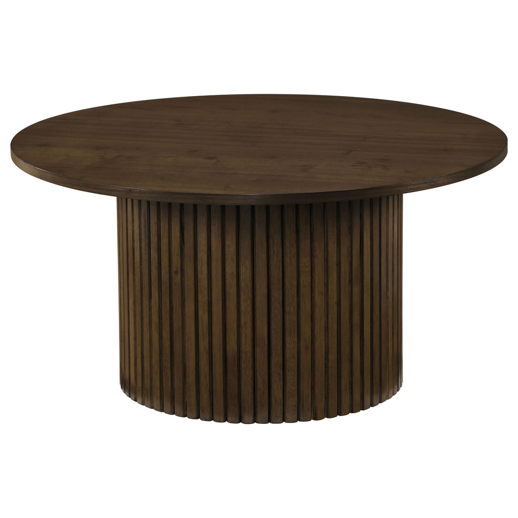 Hamlyn 3-piece Round Fluted Coffee and End Table Set Walnut