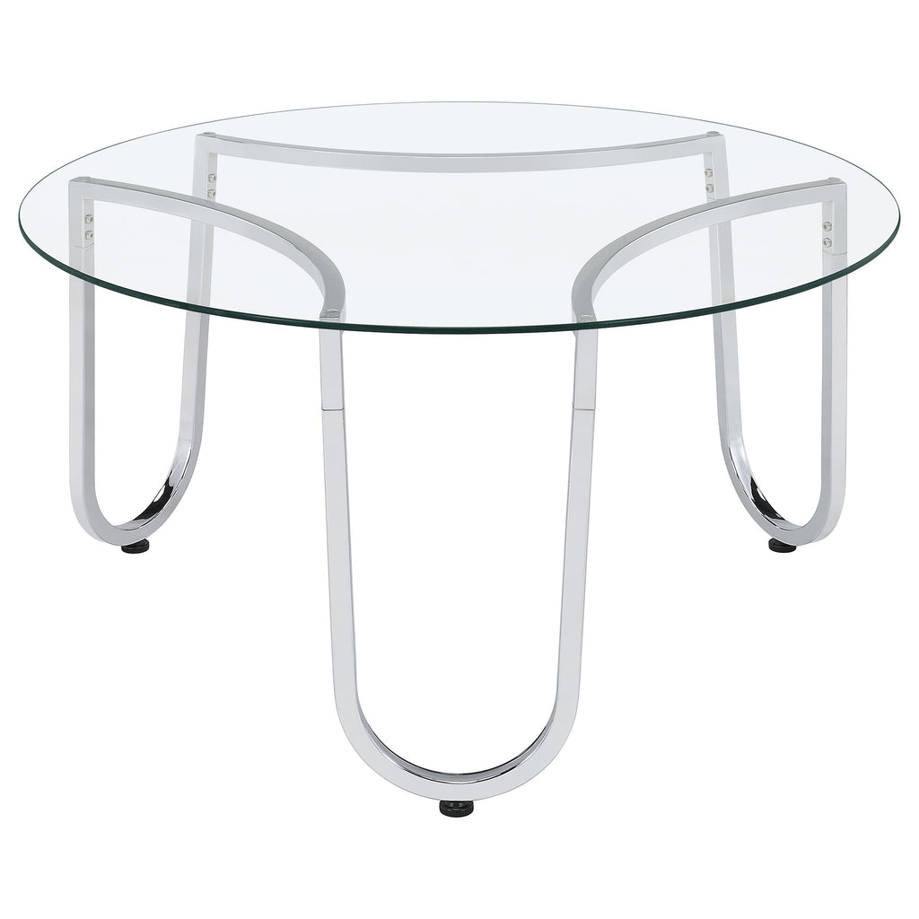 Beller Round Tempered Glass Top Cocktail Coffee Table Chrome