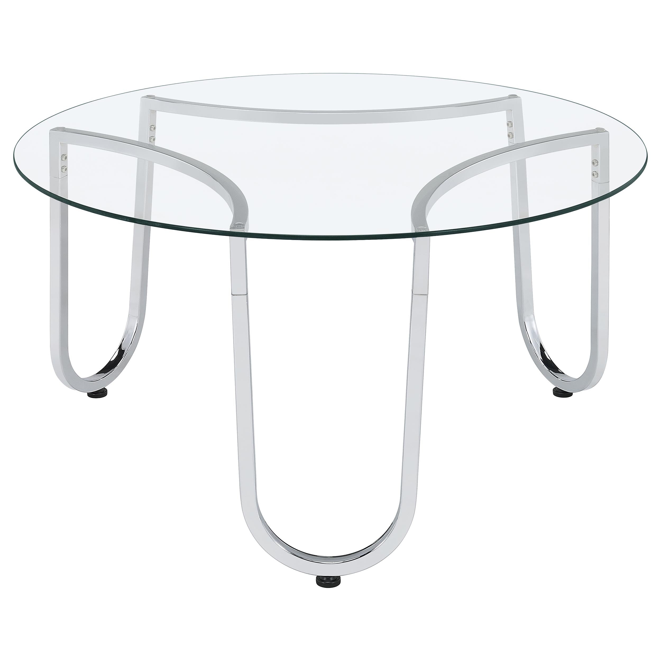 Beller Round Tempered Glass Top Cocktail Coffee Table Chrome
