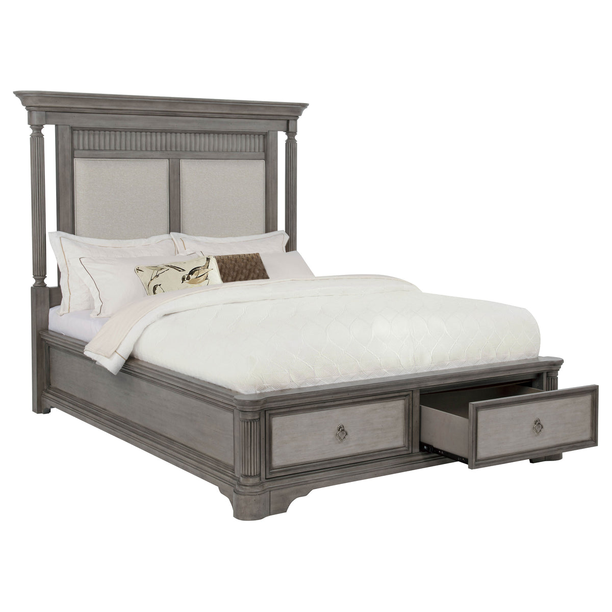Cresswell Queen Upholstered Storage Platform Bed Weathered Taupe