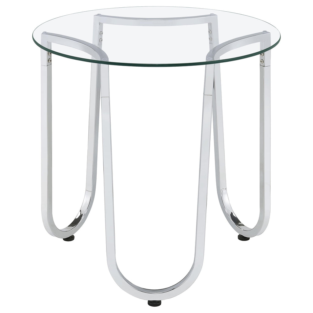 Beller Round Tempered Glass Top End Side Table Chrome