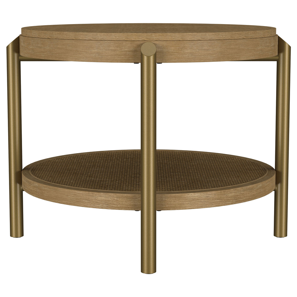 Arini Round End Side Table With Storage Shelf Sand Wash