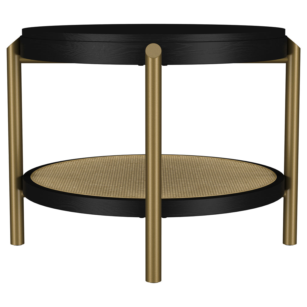 Arini Round End Side Table With Storage Shelf Black