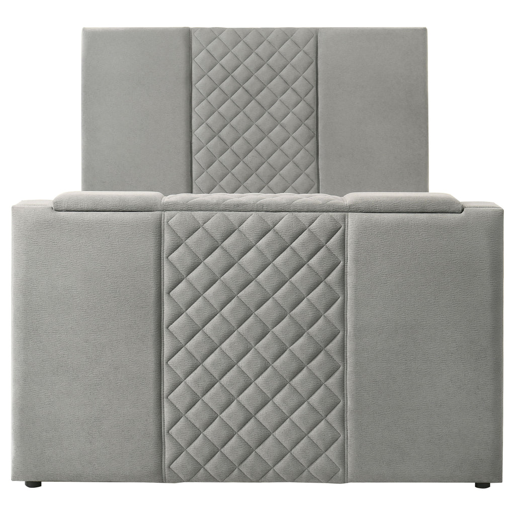 Tara 61-inch Upholstered Queen Panel TV Bed Grey