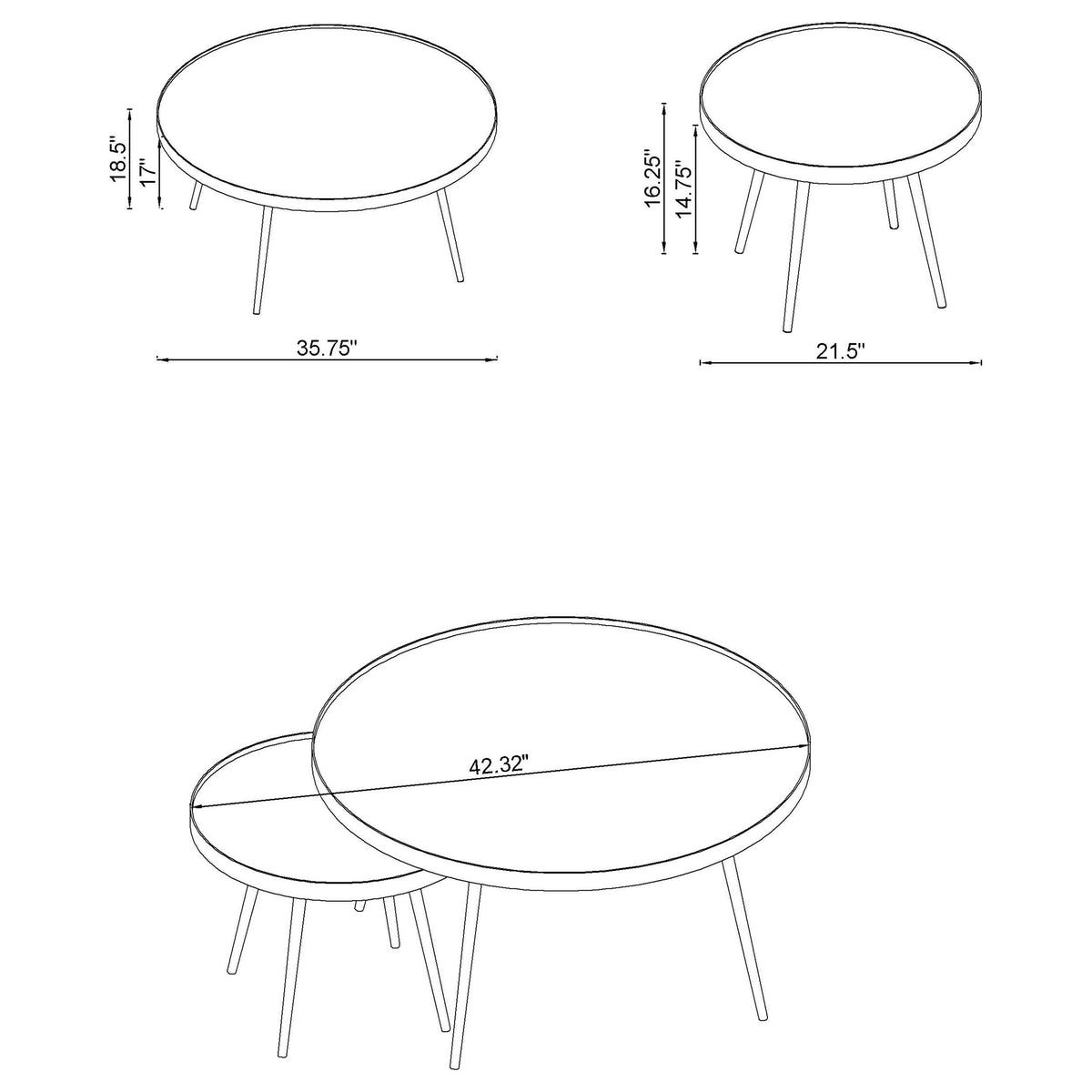 Kaelyn 3-piece Round Coffee and End Table Set Gold