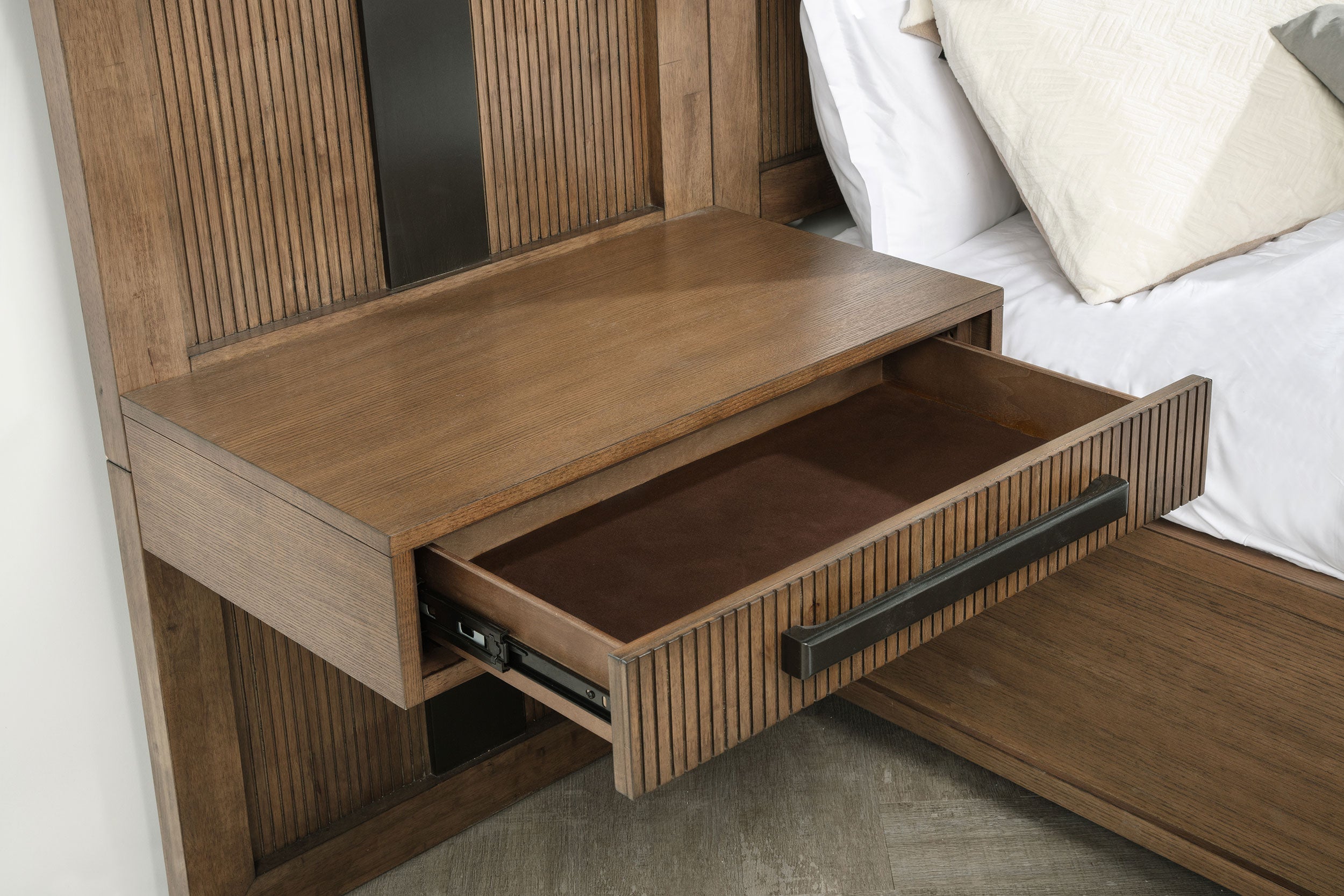 Terrace California King Wall Panel Storage Bed Ash Brown