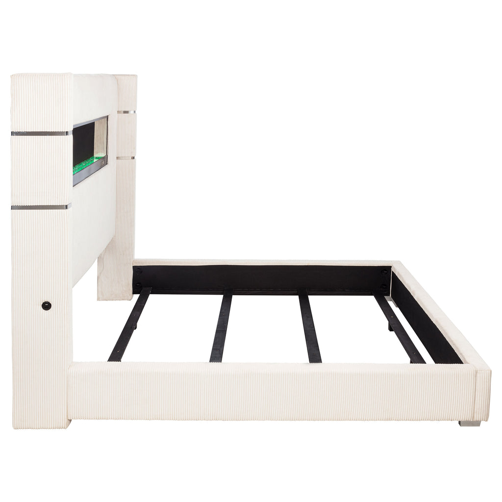 Tisdall Upholstered Eastern King Flame Visualizer Bed Cream