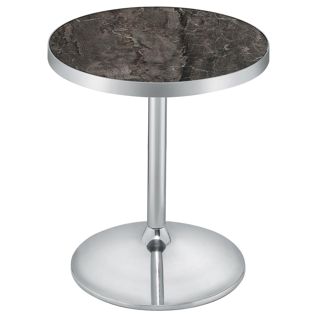 Cazen Round Faux Marble Top Pedestal Side Table Grey