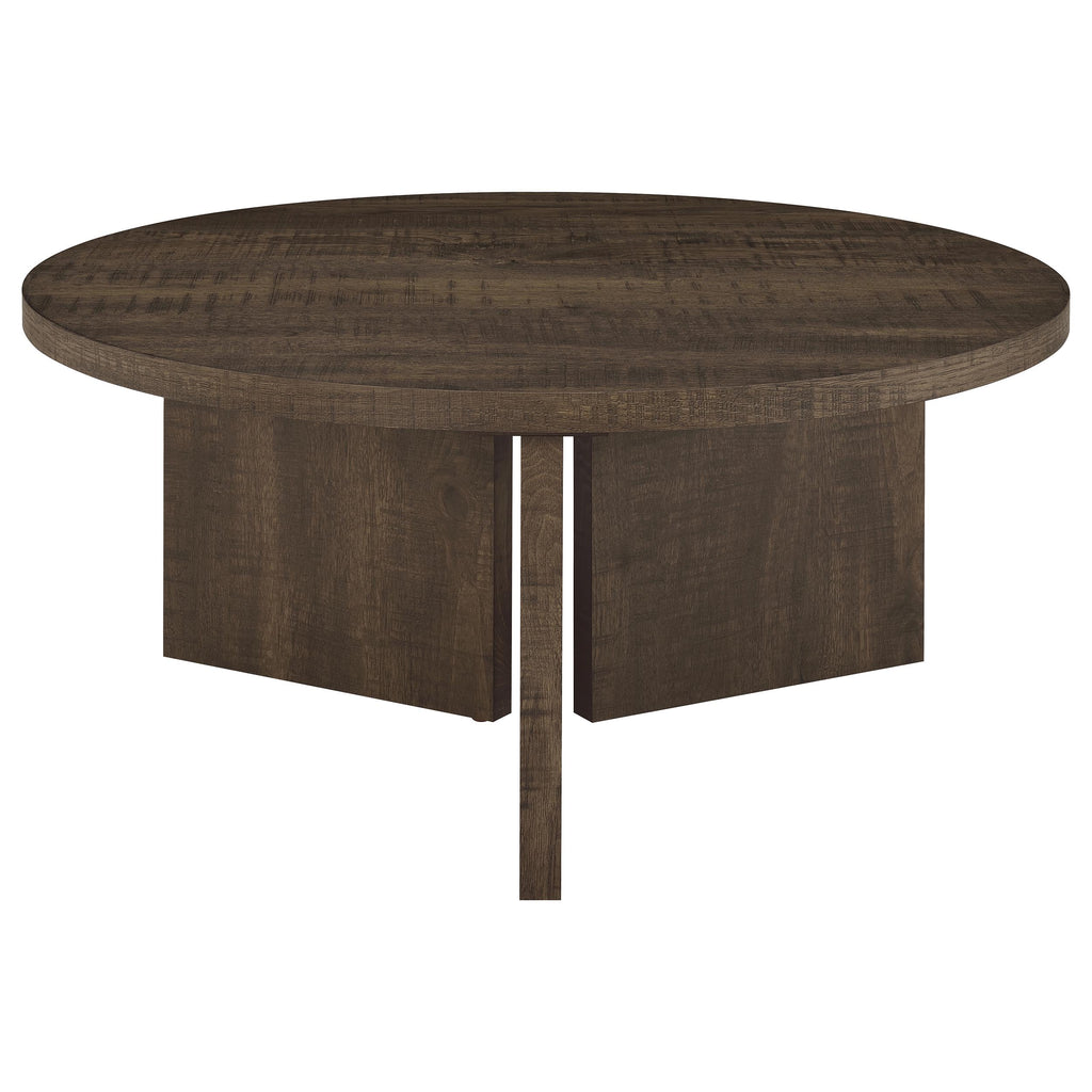 Aragon Round Panel Base Coffee Table Dark Rustic Mango