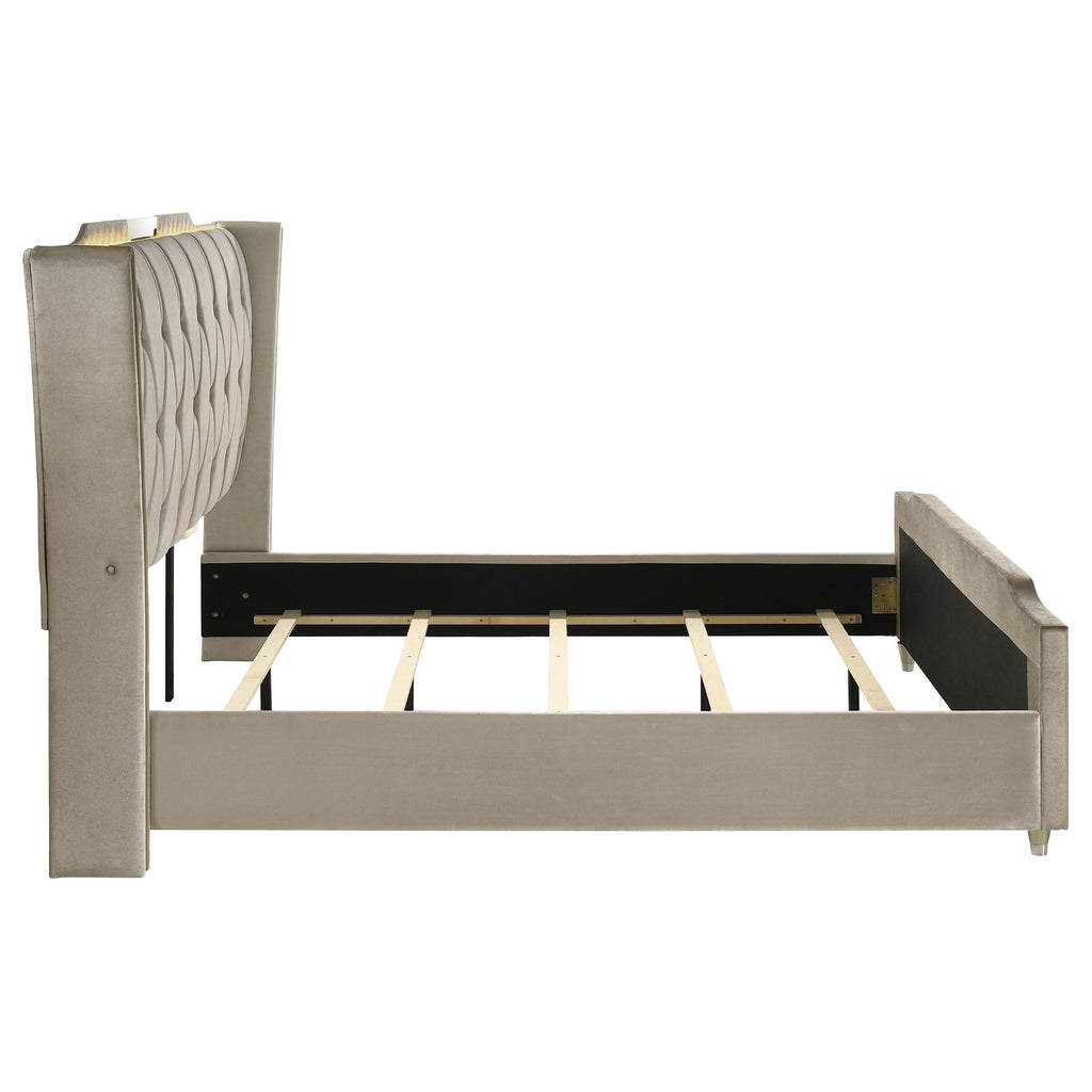 Lorient California King LED Upholstered Bed Ivory and Camel