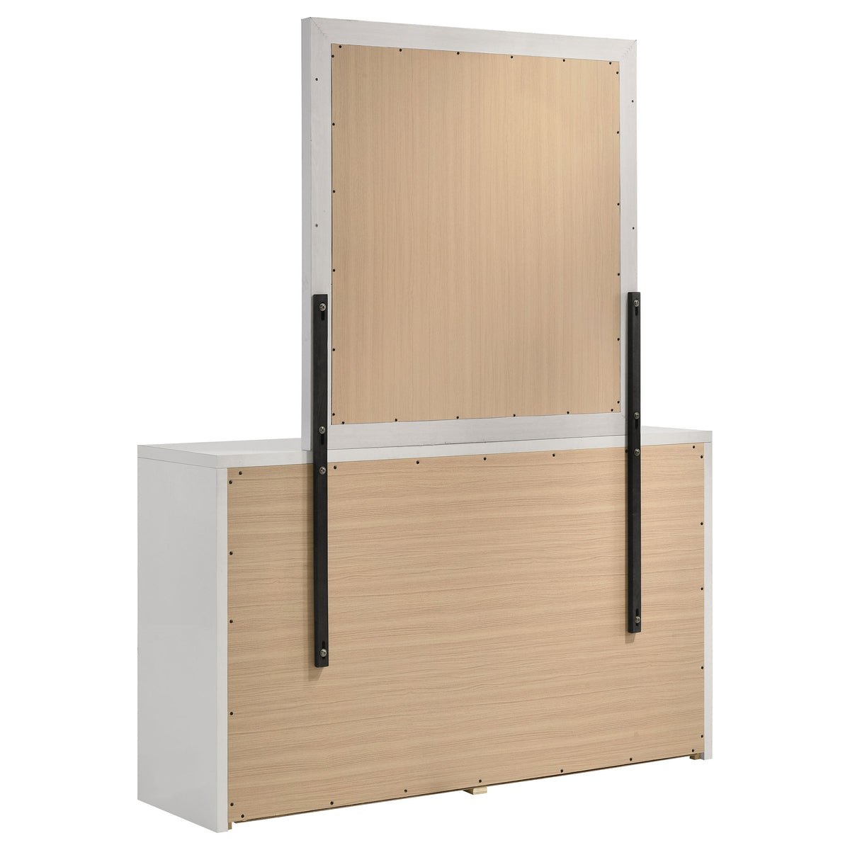 Viana 6-Drawer Bedroom Dresser with Beveled Mirror White High Gloss