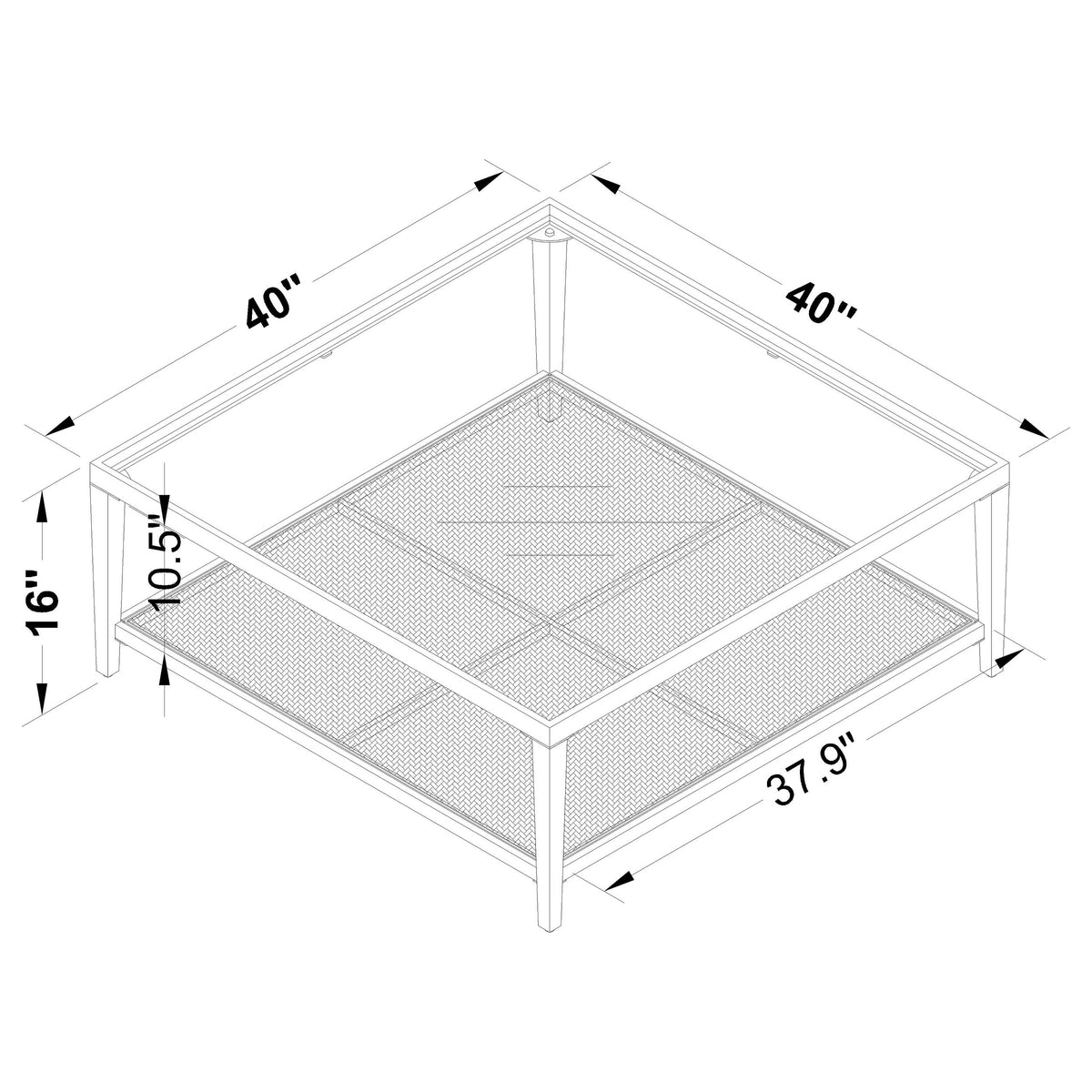 Amherst Glass Top Metal with Cane Shelf Coffee Table Black