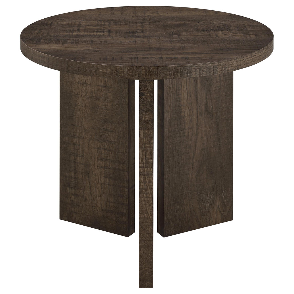 Aragon Round Panel Base End Table Dark Rustic Mango