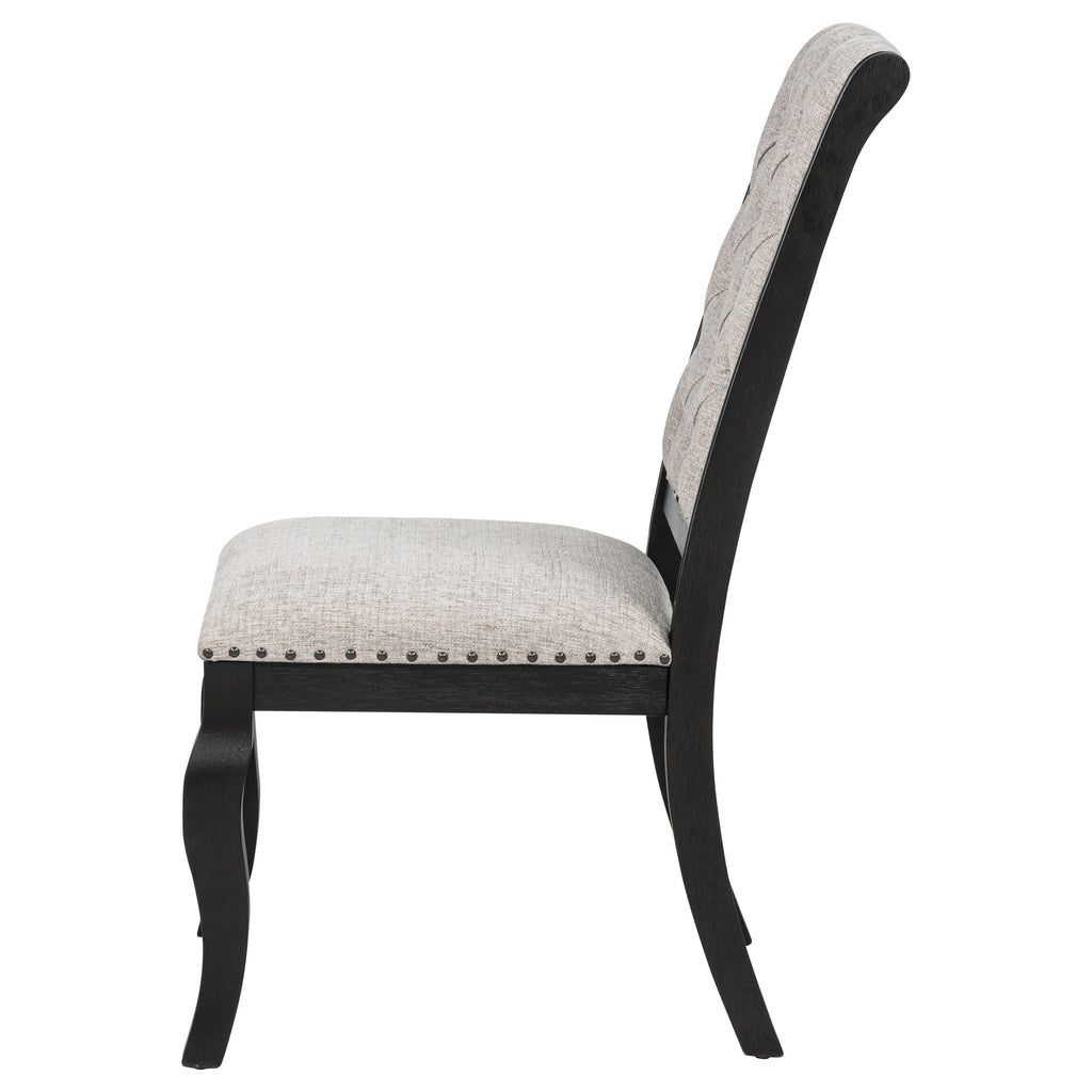 Phelps Upholstered Dining Side Chair Tan Distressed Noir (Set of 2)