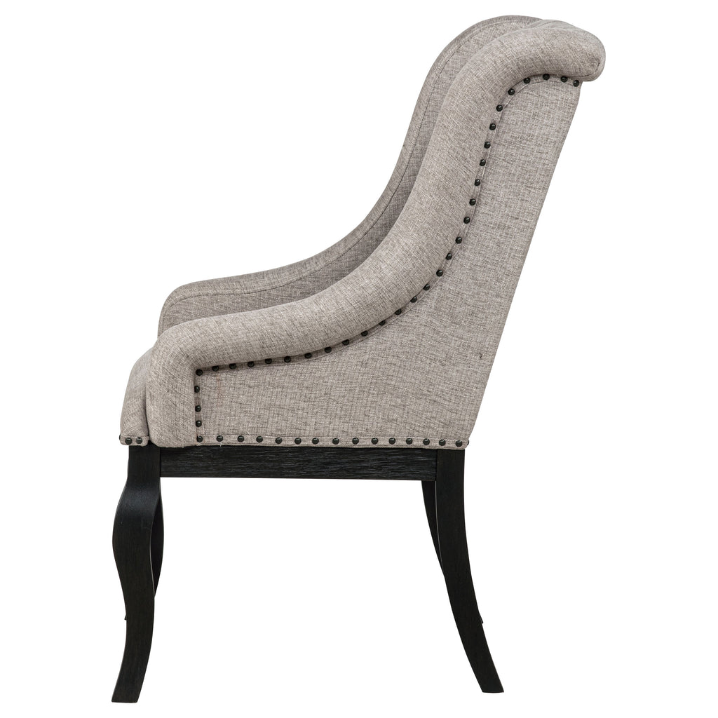 Phelps Upholstered Dining Arm Chair Tan Distressed Noir (Set of 2)