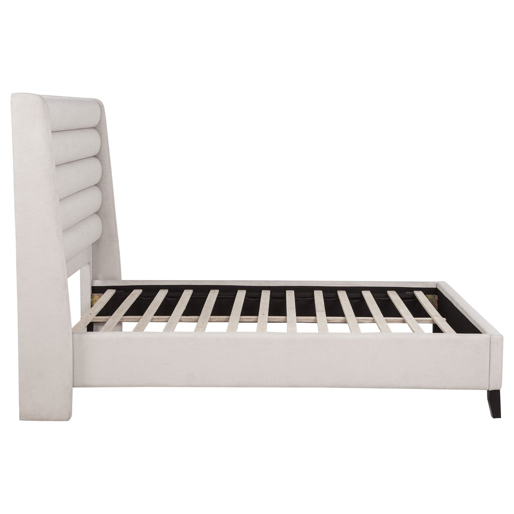 Leslie Upholstered Tufted Queen Wingback Platform Bed Beige