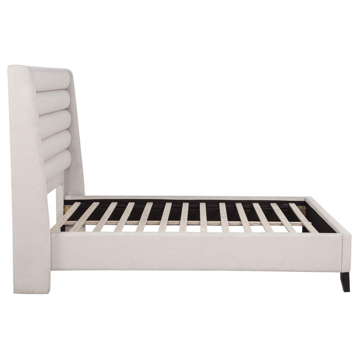 Leslie Upholstered Tufted Queen Wingback Platform Bed Beige