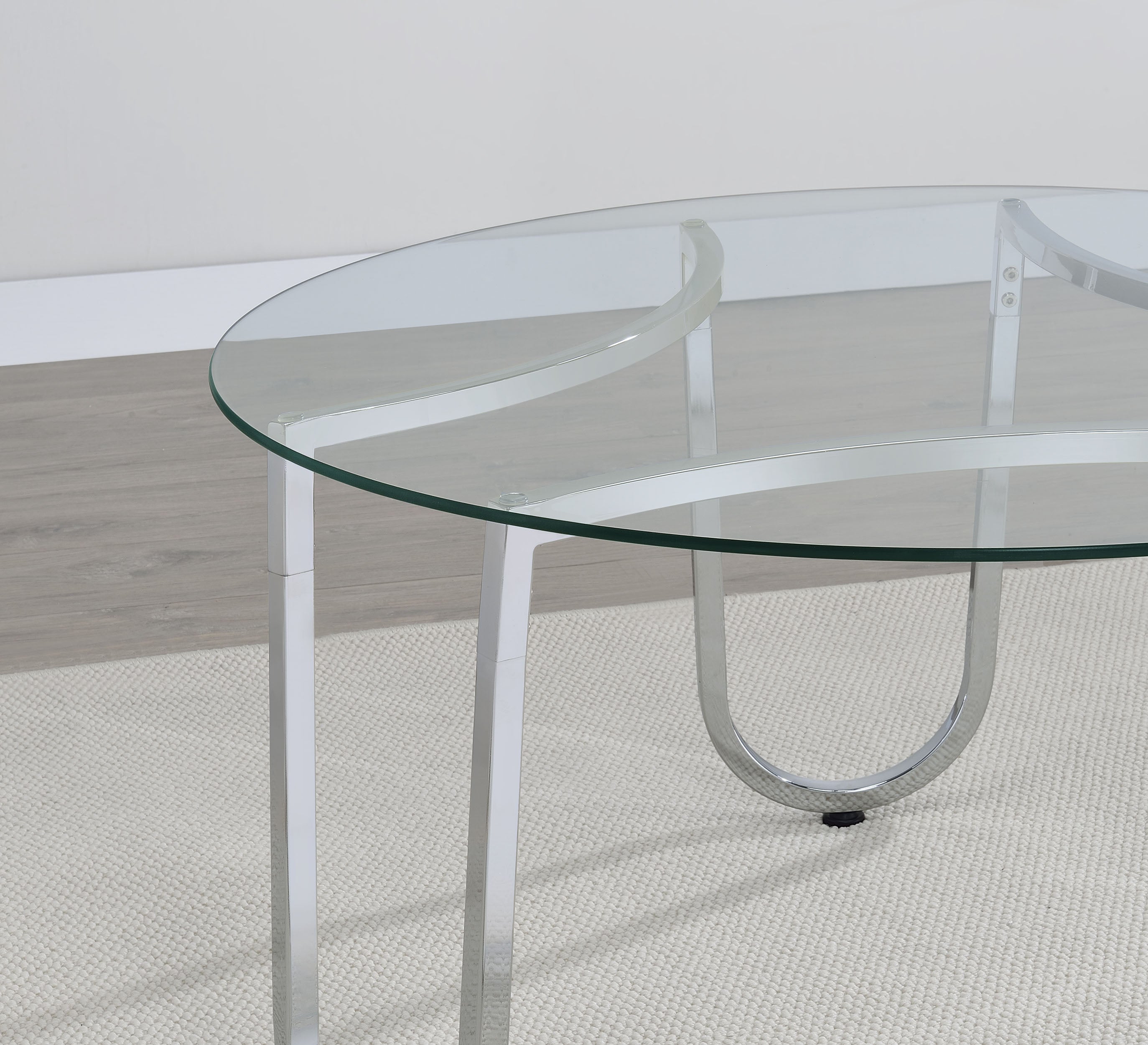 Beller Round Tempered Glass Top Cocktail Coffee Table Chrome