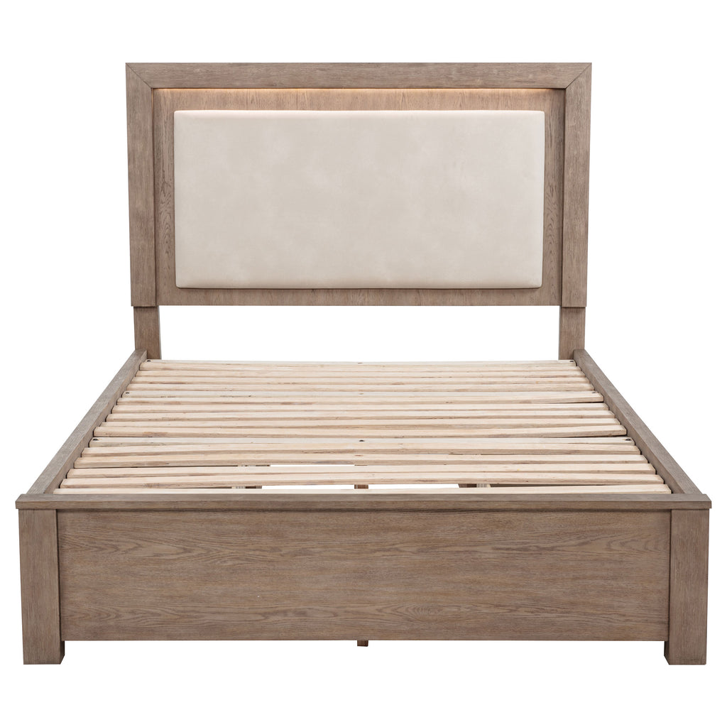 Kenora 56-inch Queen LED Storage Bed Barley Brown