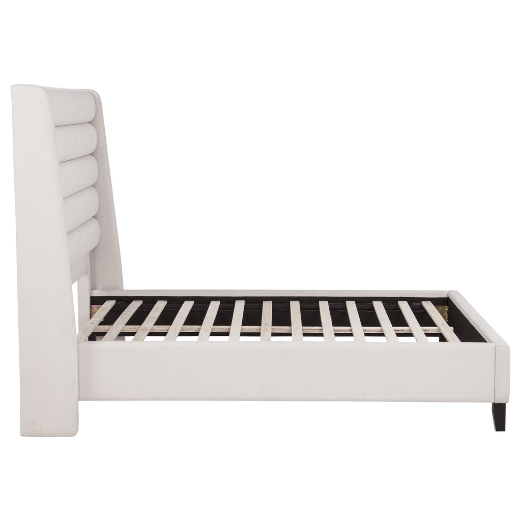 Leslie Upholstered Tufted Full Wingback Platform Bed Beige