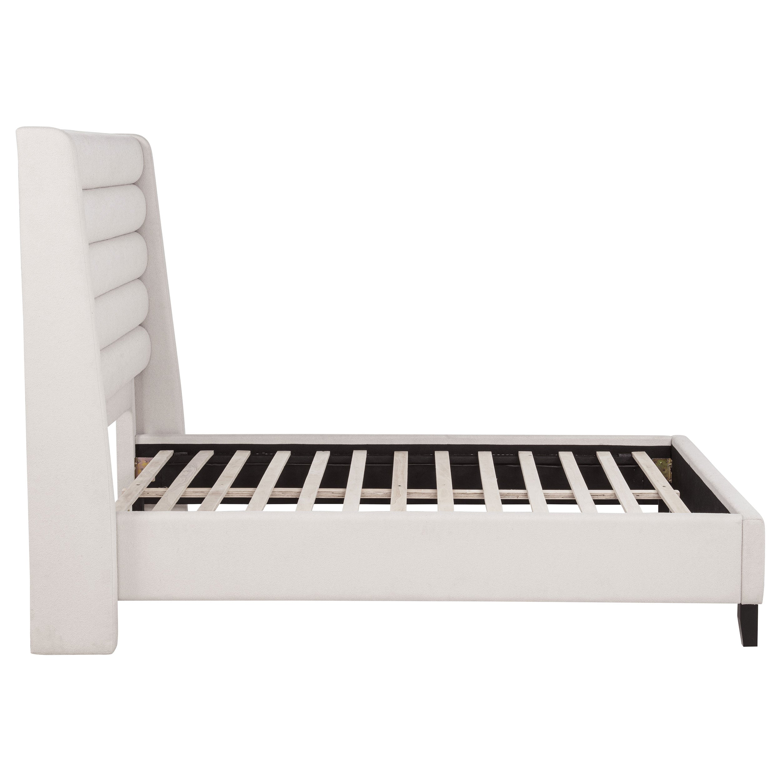Leslie Upholstered Tufted Full Wingback Platform Bed Beige