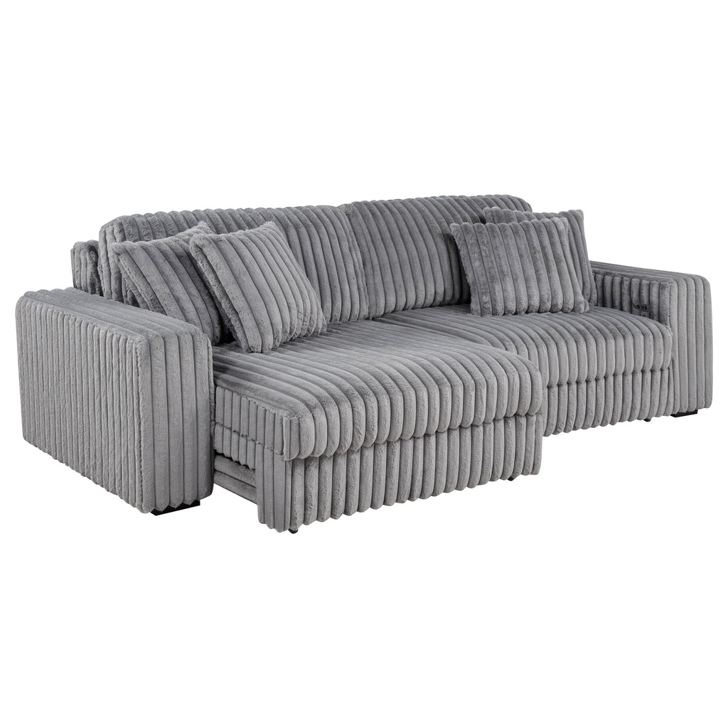 Jacana Corduroy Upholstered Dual Power Chaise Sofa Grey