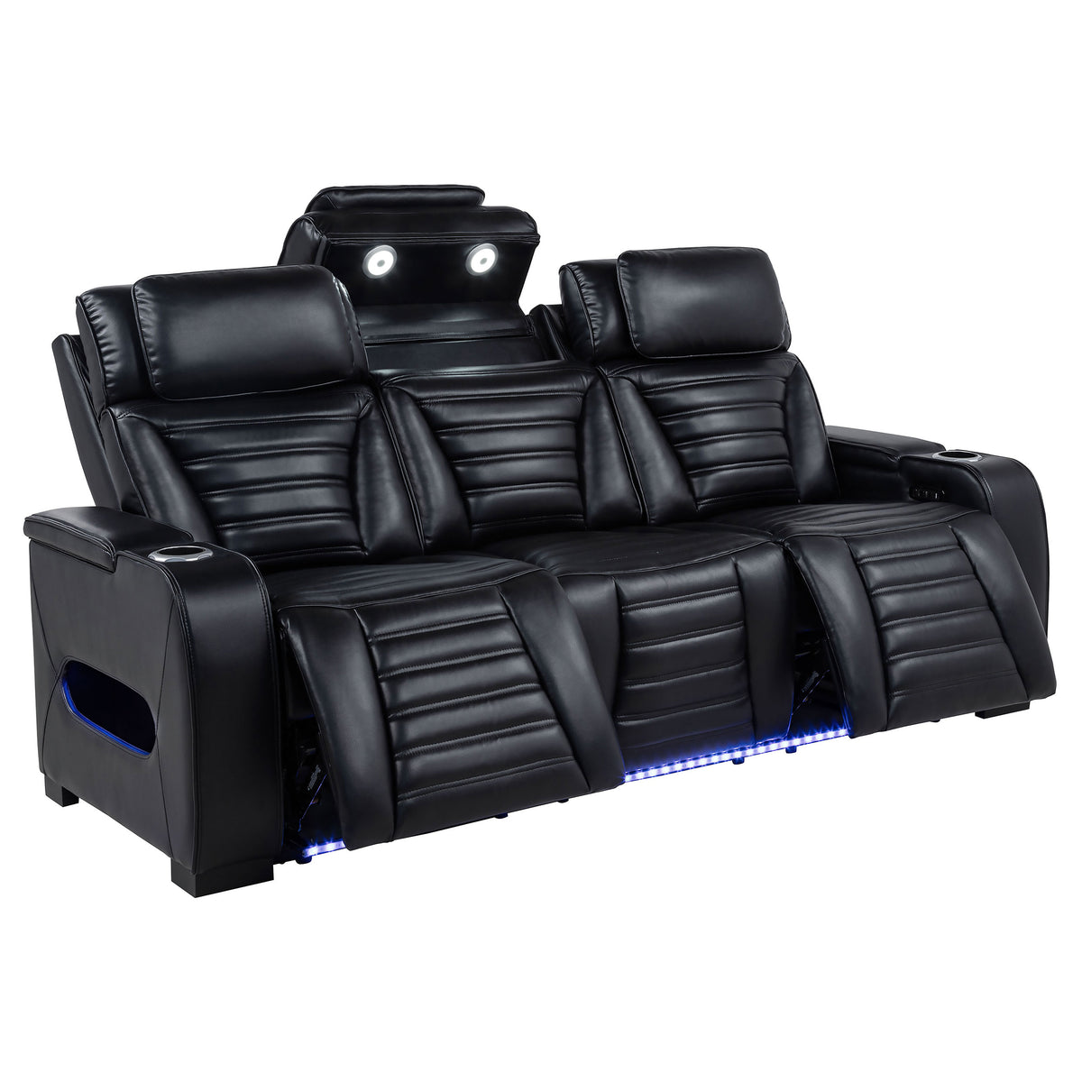 Zuma 2-piece Faux Leather Dual Power LED Sofa Set Black