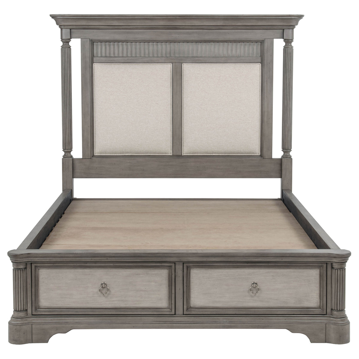 Cresswell Eastern King Upholstered Storage Platform Bed Weathered Taupe
