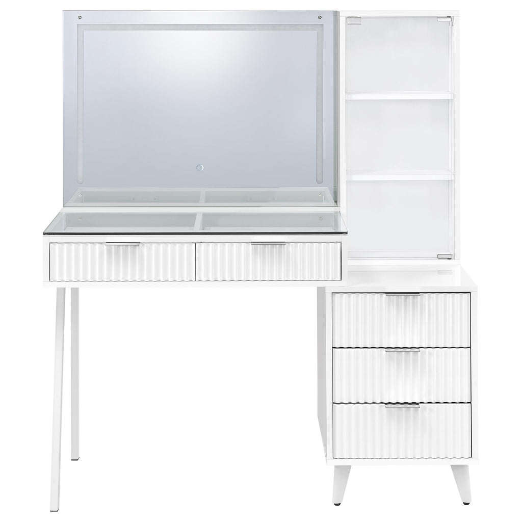 Souza 5-Drawer Makeup Vanity Table With LED Mirror White High Gloss