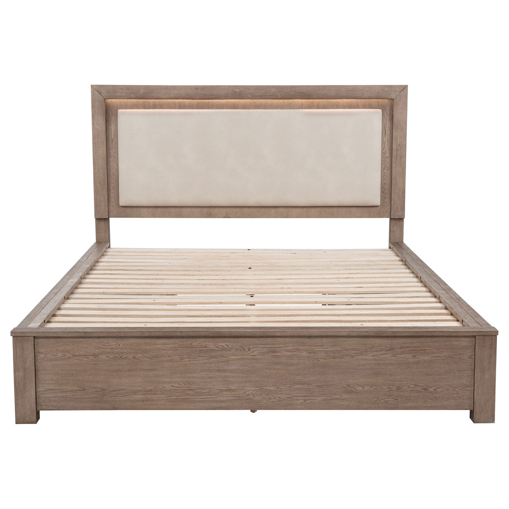 Kenora 56-inch Eastern King LED Storage Bed Barley Brown
