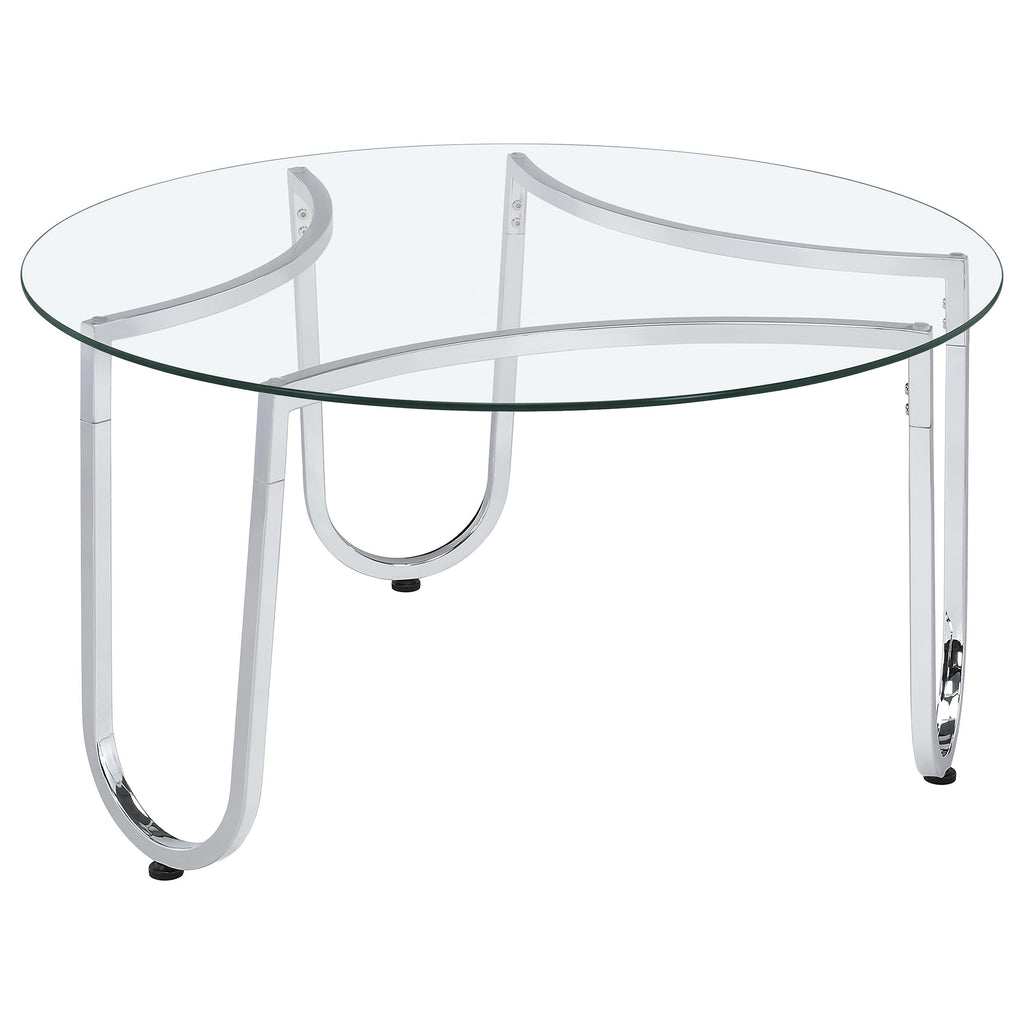 Beller 2-piece Round Tempered Glass Top Coffee Table Set Chrome