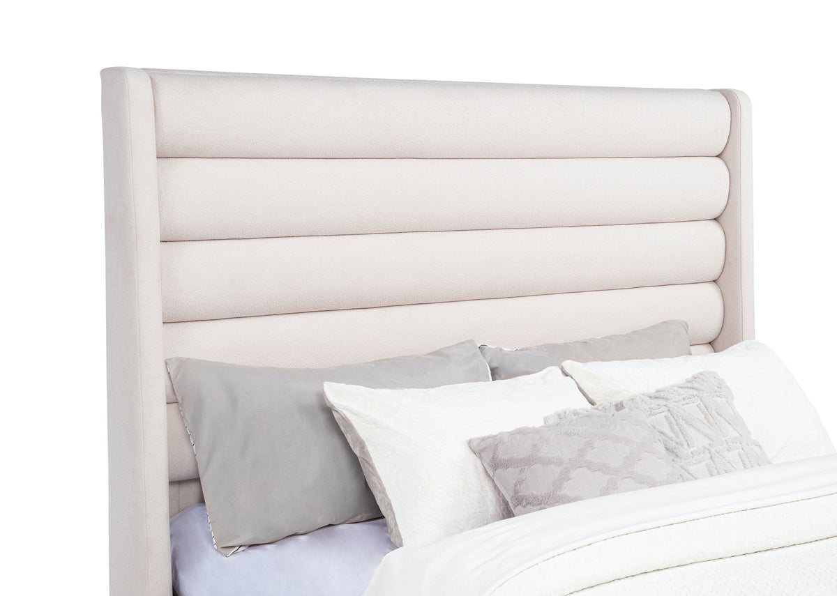 Leslie Upholstered Tufted Queen Wingback Platform Bed Beige