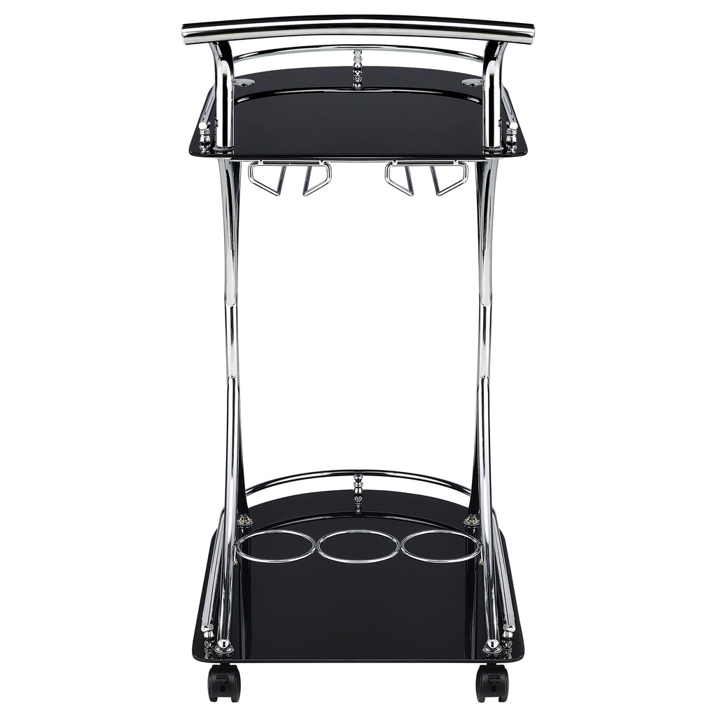 Elfman 2-tier Glass Shelf Metal Bar Cart Black and Chrome