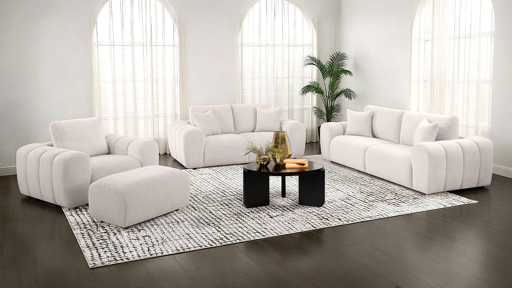 Burnett Chenille Upholstered Ottoman Ivory