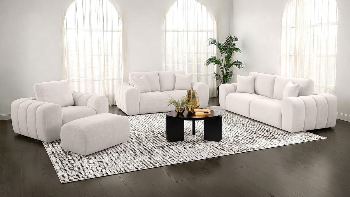 Burnett Chenille Upholstered Ottoman Ivory
