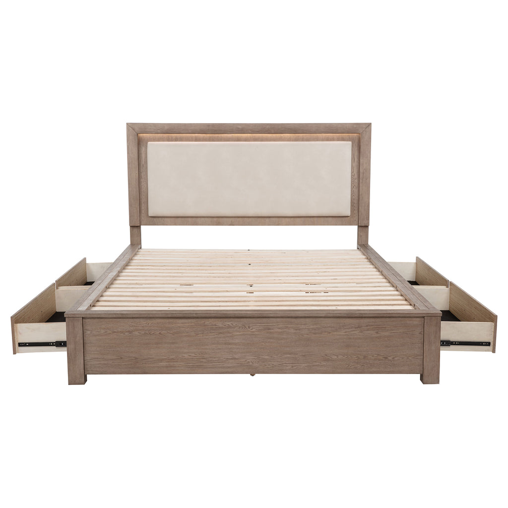 Kenora 56-inch California King LED Storage Bed Barley Brown