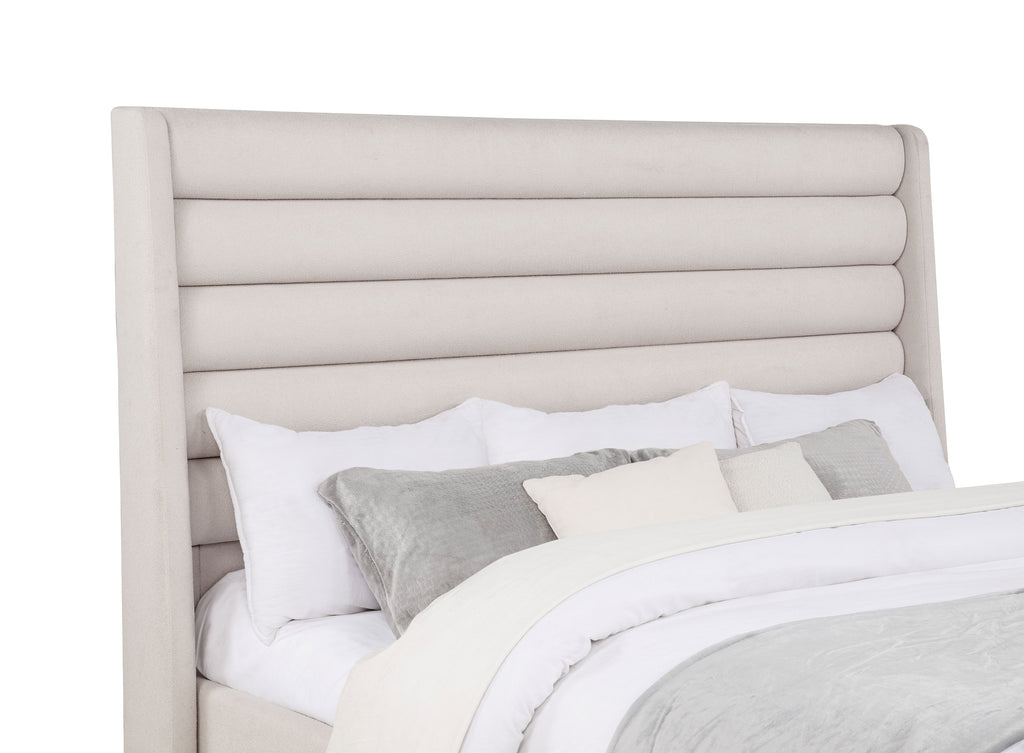 Leslie Upholstered Tufted Eastern King Wingback Platform Bed Beige