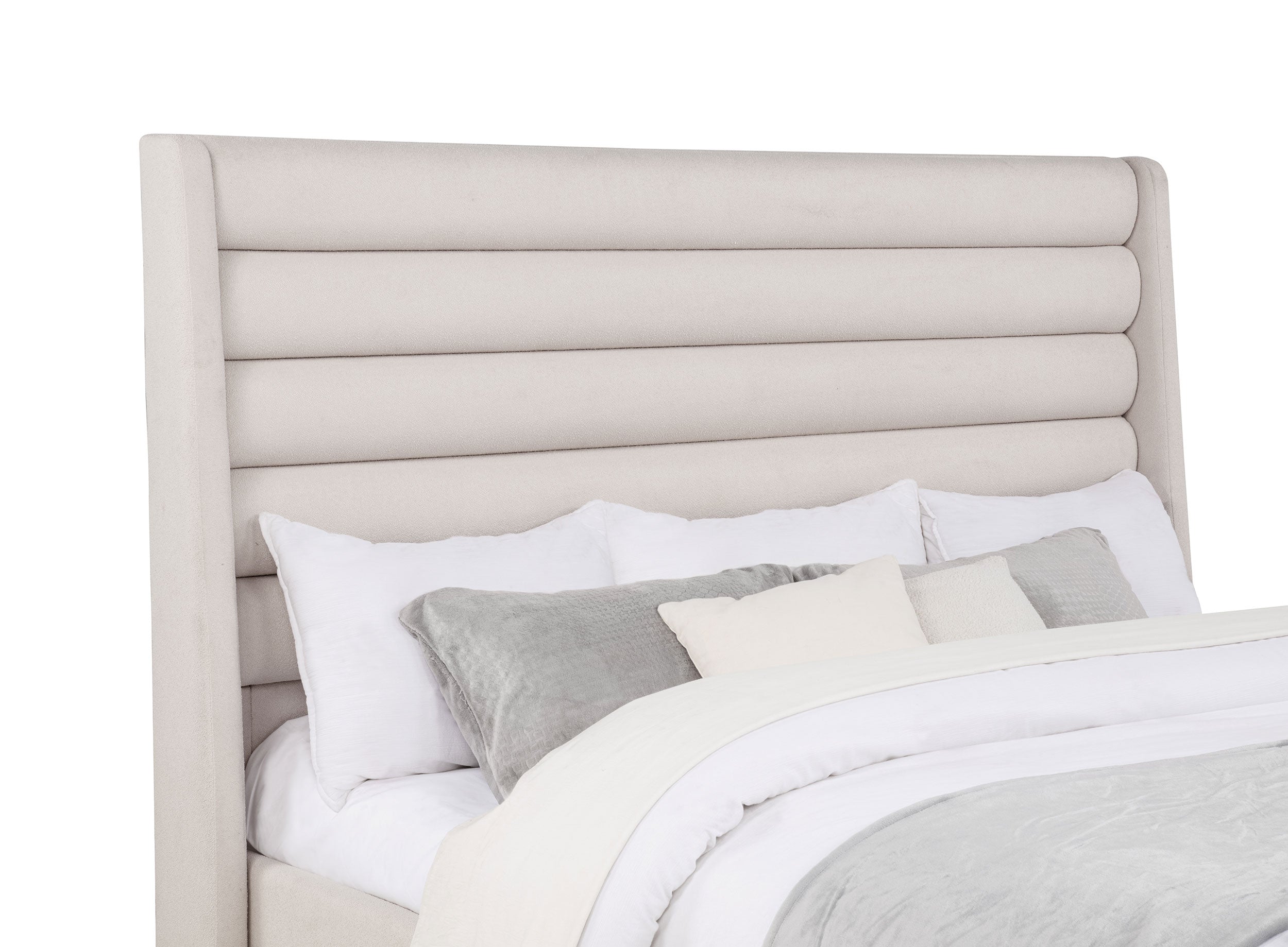 Leslie Upholstered Tufted Eastern King Wingback Platform Bed Beige