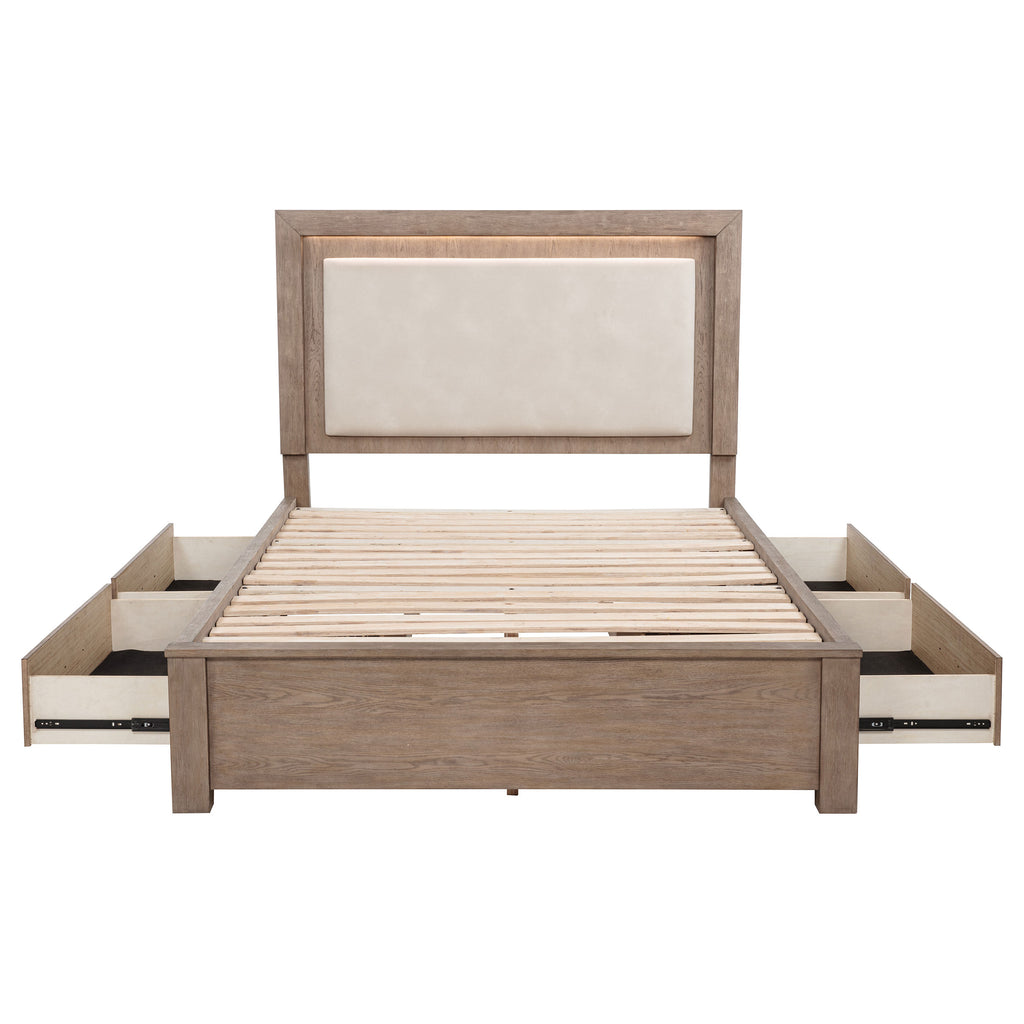 Kenora 56-inch Queen LED Storage Bed Barley Brown