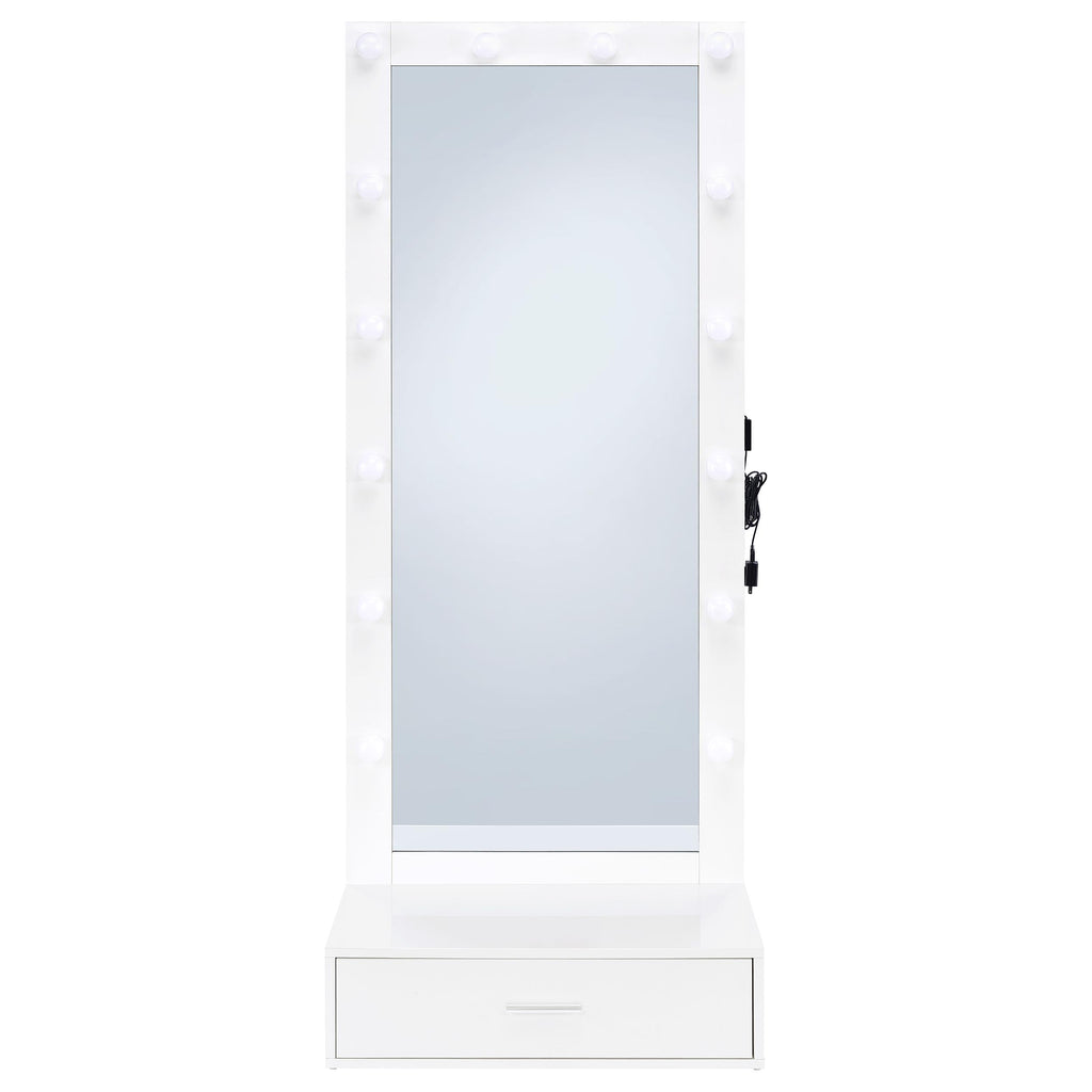 Spector 1-drawer Lighted Full-Length Floor Mirror White High Gloss