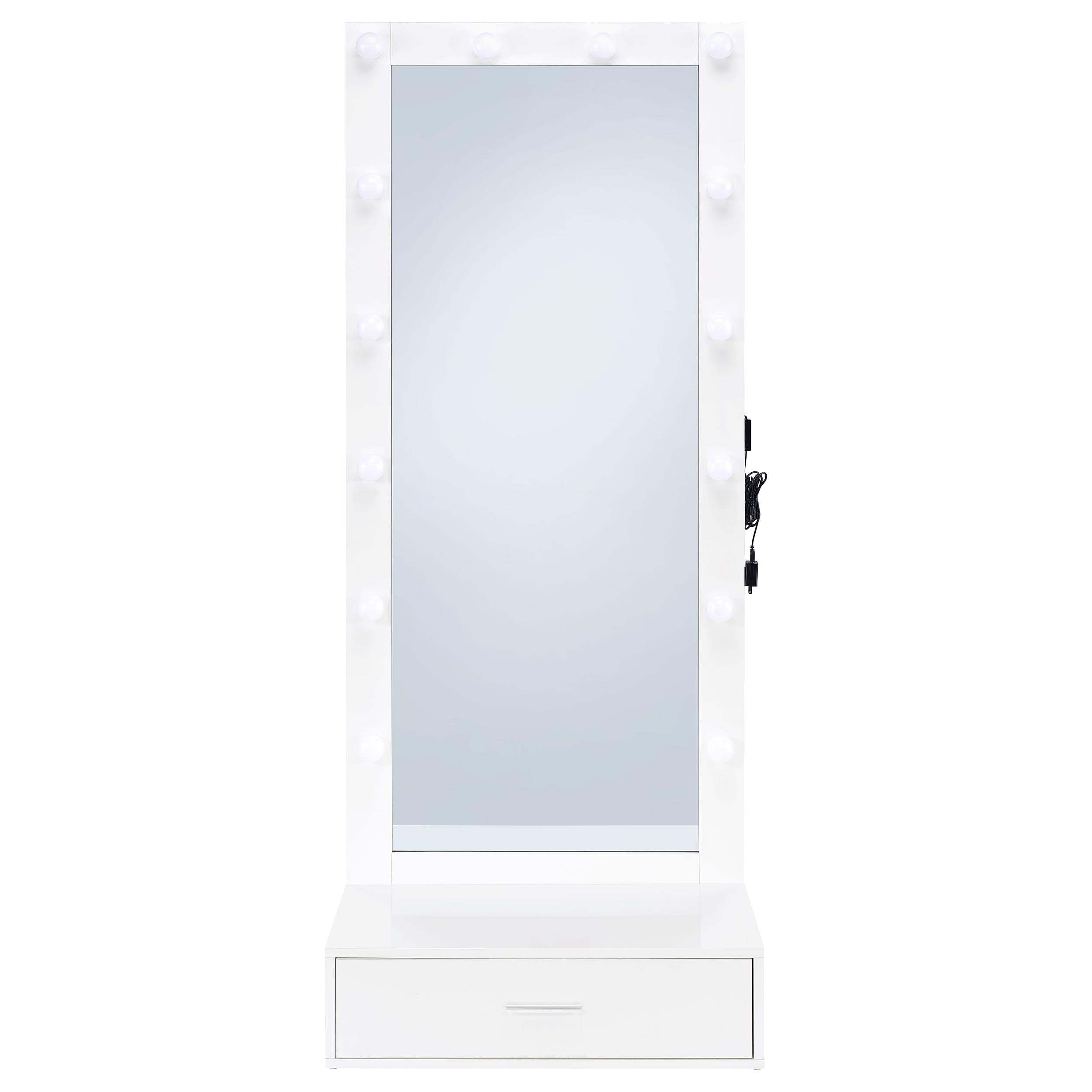 Spector 1-drawer Lighted Full-Length Floor Mirror White High Gloss