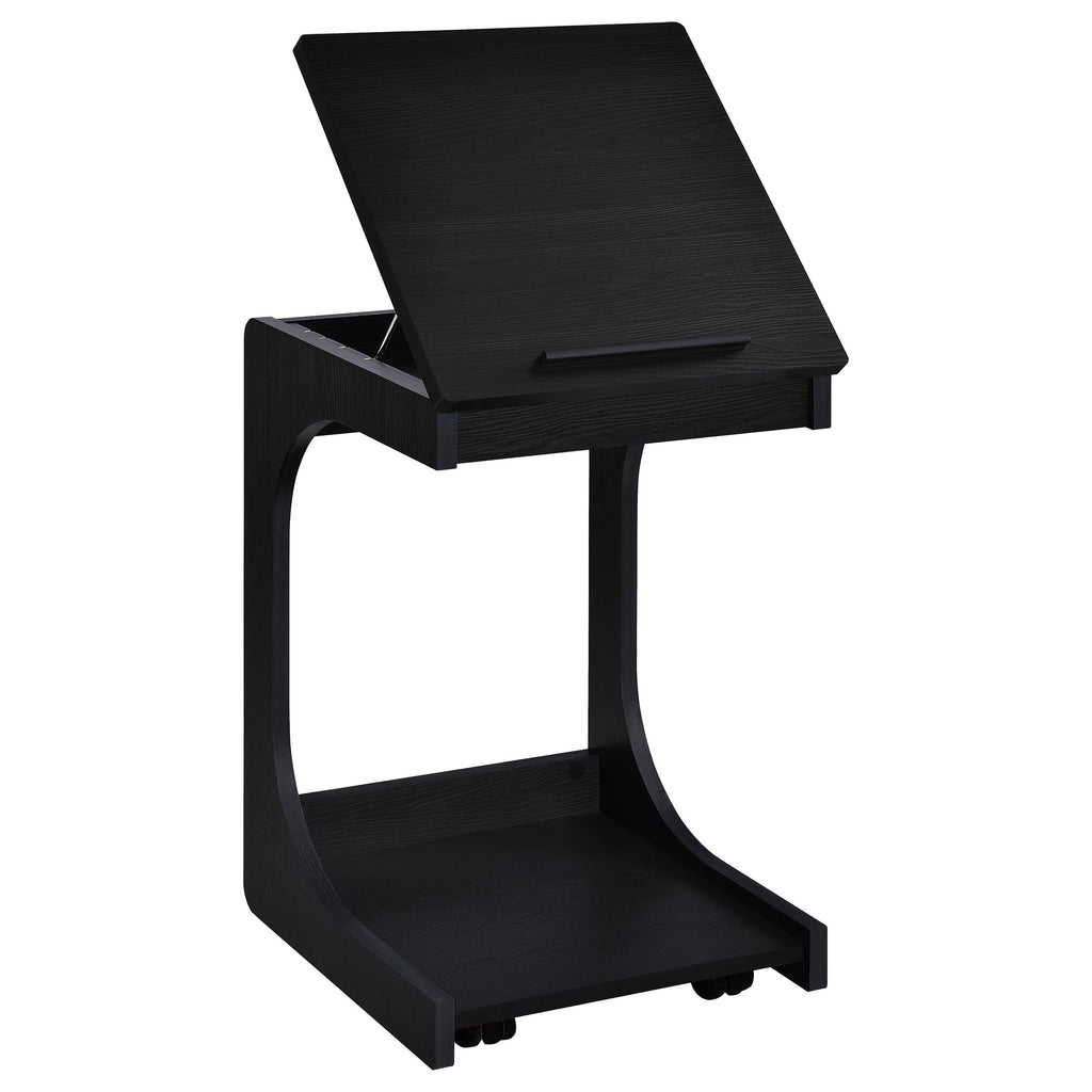 Ralston C-Shaped Lift-Top Sofa Side Table With Casters Black