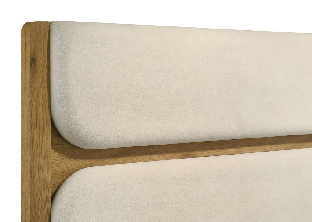 Bennett 63-inch Queen Upholstered Panel Bed Cream and Light Oak