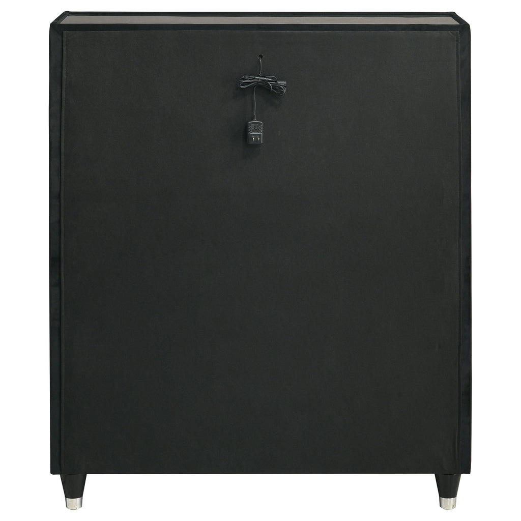 Ravenne 5-drawer Velvet Upholstered LED Chest of Drawers Black