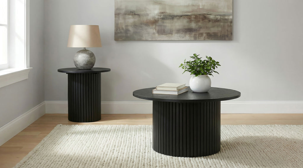 Hamlyn Round Fluted Occasional Cocktail Coffee Table Black