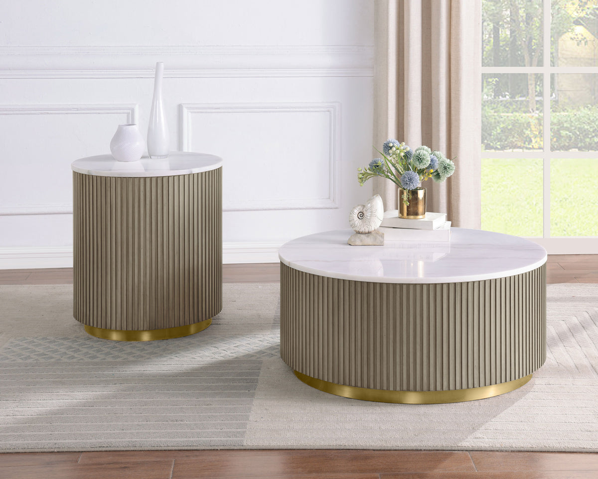 Jason Round White Marble Top Coffee Table Greige