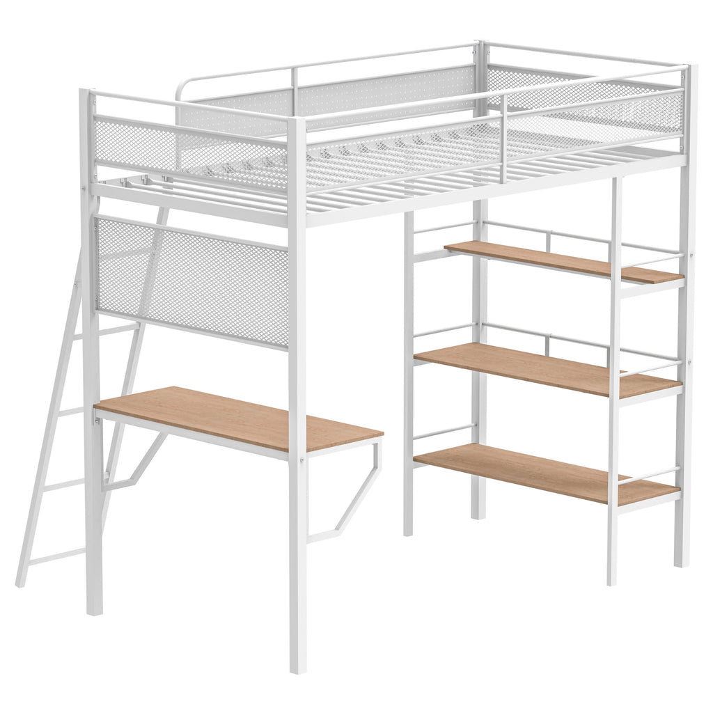 Campus 3-shelf Metal Twin Workstation Loft Bed Matte White