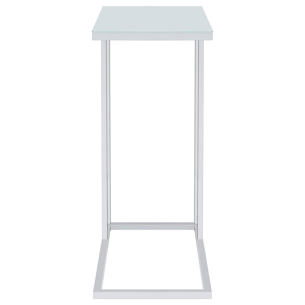 Stella White Glass Top C-Shaped Sofa Side Table Chrome
