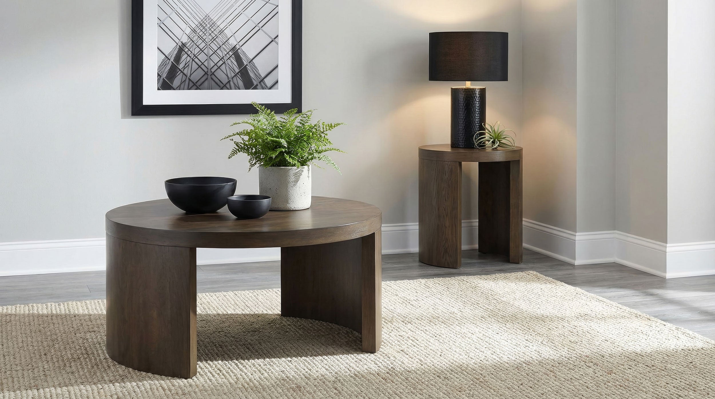 Sweeney 24-inch Round Wood Occasional Side End Table Dark Walnut