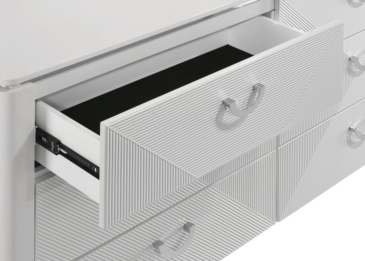 Cassia 6-drawer Dresser Cabinet with Mirror White High Gloss